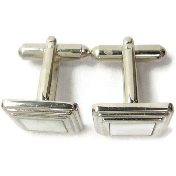 Chaps MOP Silver Tone Cufflinks Wedding Tux - Picture 16 of 16
